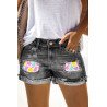 Women Summer Jean Shorts Stretchy Easter Bunny Print Denim Shorts