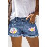 Women Summer Jean Shorts Stretchy Easter Bunny Print Denim Shorts