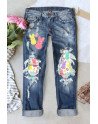 Women's Boyfriend Jeans Easter Rabbit Stretchy Ripped Distressed Denim Pants