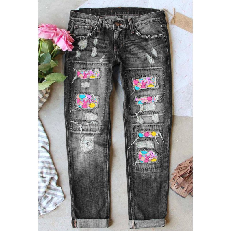 Happy Easter Bunny Jeans Cute Rabbit Denim Pants for Women