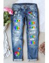Ripped Jeans for Women LGBT Rainbow Floral Print Patch Stretch Distressed Jeans