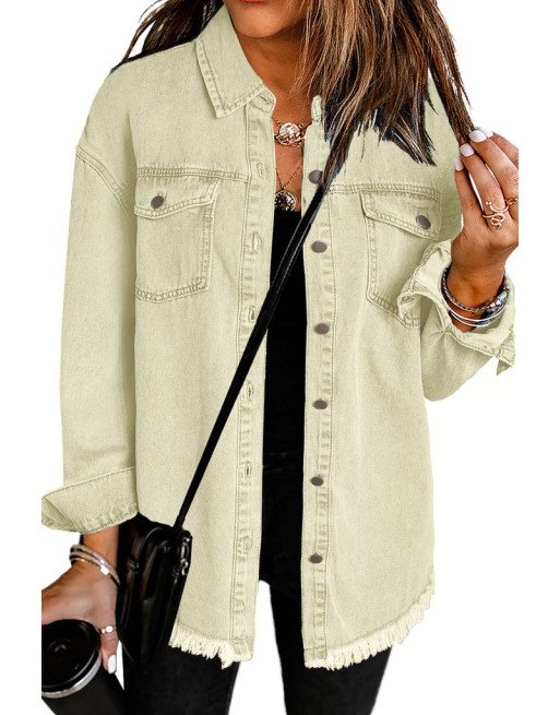 Women  s Oversized Shacket Pocket Long Boyfriend Raw Hem Button Jacket