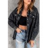 Women  s Oversized Shacket Pocket Long Boyfriend Raw Hem Button Jacket