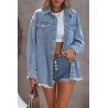 Women  s Oversized Shacket Pocket Long Boyfriend Raw Hem Button Jacket