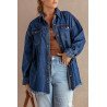Women  s Oversized Shacket Pocket Long Boyfriend Raw Hem Button Jacket