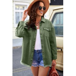 Women  s Oversized Shacket Pocket Long Boyfriend Raw Hem Button Jacket