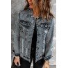 Distressed Buttons Washed Denim Jacket