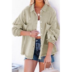 Womens Overdsizd Distressed Fringe Trim Denim Jacket