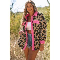 Women's Winter Coat Leopard Contrast Oversized Teddy Shacket