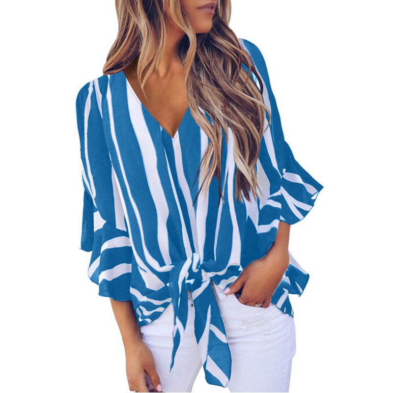 Pinkqueen Striped T Shirts For Women V Neck Tops