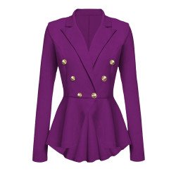 Womens Slimming Long Sleeve Buttons Peplum Blazer Purple