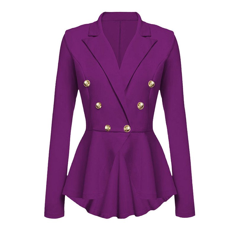 Womens Slimming Long Sleeve Buttons Peplum Blazer Purple