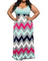 Plus Size Tank Top Chevron Zig Zag Stripe Maxi Dress Blue