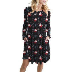 Snowman Print Swing Dress Christmas Dresses For Women