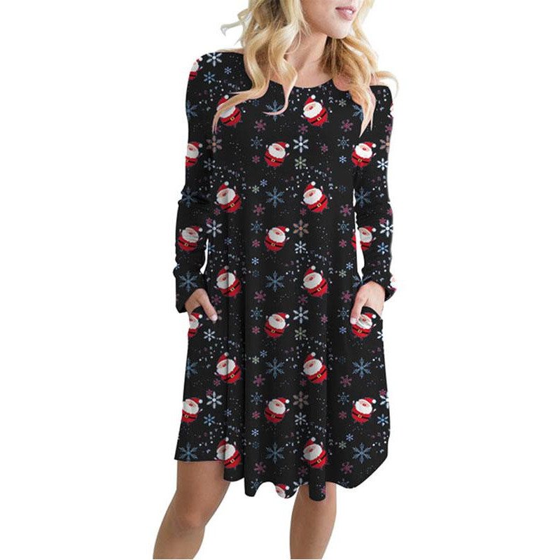 Snowman Print Swing Dress Christmas Dresses For Women