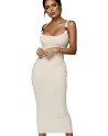 Ribbed Knit Scoop Neck Bodycon Maxi Dress White