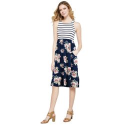 Women's Sleeveless Casual Racerback Floral Printed Midi Dresses