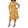 Women's Plus Size Short Sleeve Faux Wrap Floral Dress with Belt