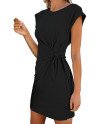 Short Sleeve Tie Knot Plain T-Shirt Dress Black