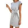 Tie Knot Plain Short Sleeve T-Shirt Dress Gray