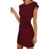 Plain Short Sleeve Tie Knot T-Shirt Dress Ruby