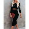 Women's Long Sleeve Crew Neck Rib Knit Bodycon Dress Cut out Waist Midi Dress