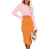 Women's Long Sleeve Crew Neck Rib Knit Bodycon Dress Cut out Waist Midi Dress
