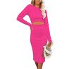 Women's Long Sleeve Crew Neck Rib Knit Bodycon Dress Cut out Waist Midi Dress