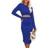 Women's Long Sleeve Crew Neck Rib Knit Bodycon Dress Cut out Waist Midi Dress