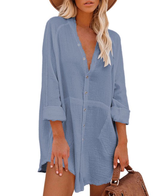 Women Oversize Casual Long Sleeve Button Down Blouse