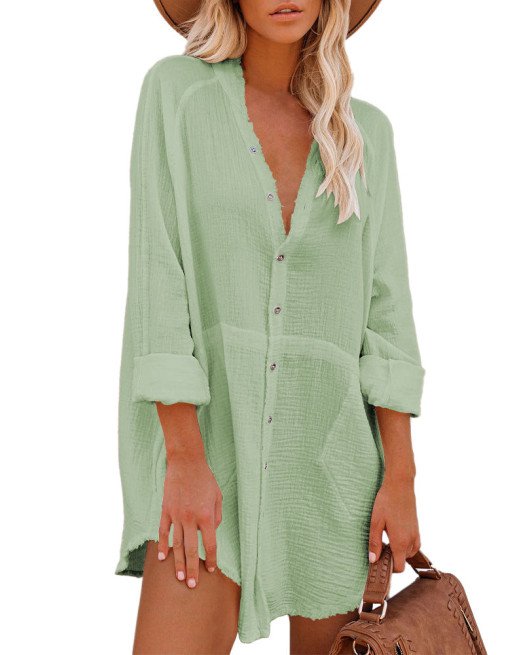 Women Oversize Casual Long Sleeve Button Down Blouse