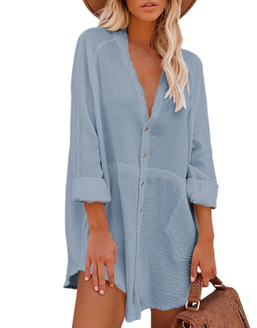 Women Oversize Casual Long Sleeve Button Down Blouse