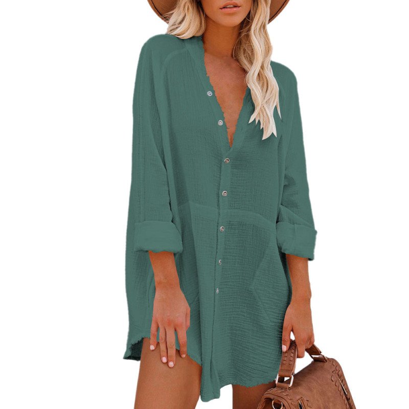 Women Oversize Casual Long Sleeve Button Down Blouse