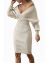 Sexy Long Sleeve Plunge V Neck Midi Dress