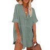 Women Oversize Casual Short Sleeve Button Down Blouse Short Dress with Pockets
