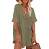 Women Oversize Casual Short Sleeve Button Down Blouse Short Dress with Pockets