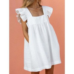 Square Neck Ruffle Sleeve Pleated Babydoll Dress With Pockets