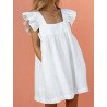 Square Neck Ruffle Sleeve Pleated Babydoll Dress With Pockets