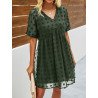 Women's Summer Swiss Dot V Neck Babydoll Dresses Short Sleeve Mini Dress