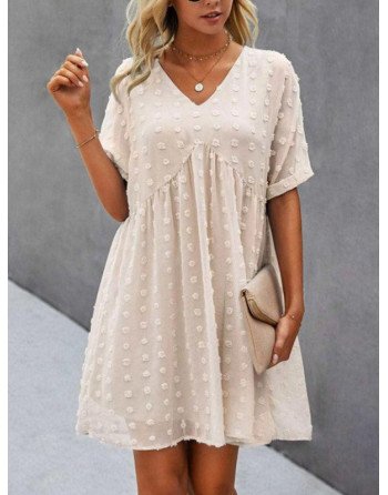 Women's Summer Swiss Dot V Neck Babydoll Dresses Short Sleeve Mini Dress