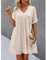 Women's Summer Swiss Dot V Neck Babydoll Dresses Short Sleeve Mini Dress