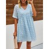 Women's Summer Swiss Dot V Neck Babydoll Dresses Short Sleeve Mini Dress