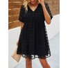 Women's Summer Swiss Dot V Neck Babydoll Dresses Short Sleeve Mini Dress