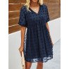 Women's Summer Swiss Dot V Neck Babydoll Dresses Short Sleeve Mini Dress