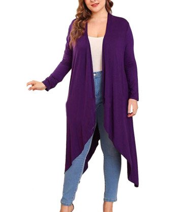 Plus Size Open Front Cardigan Purple