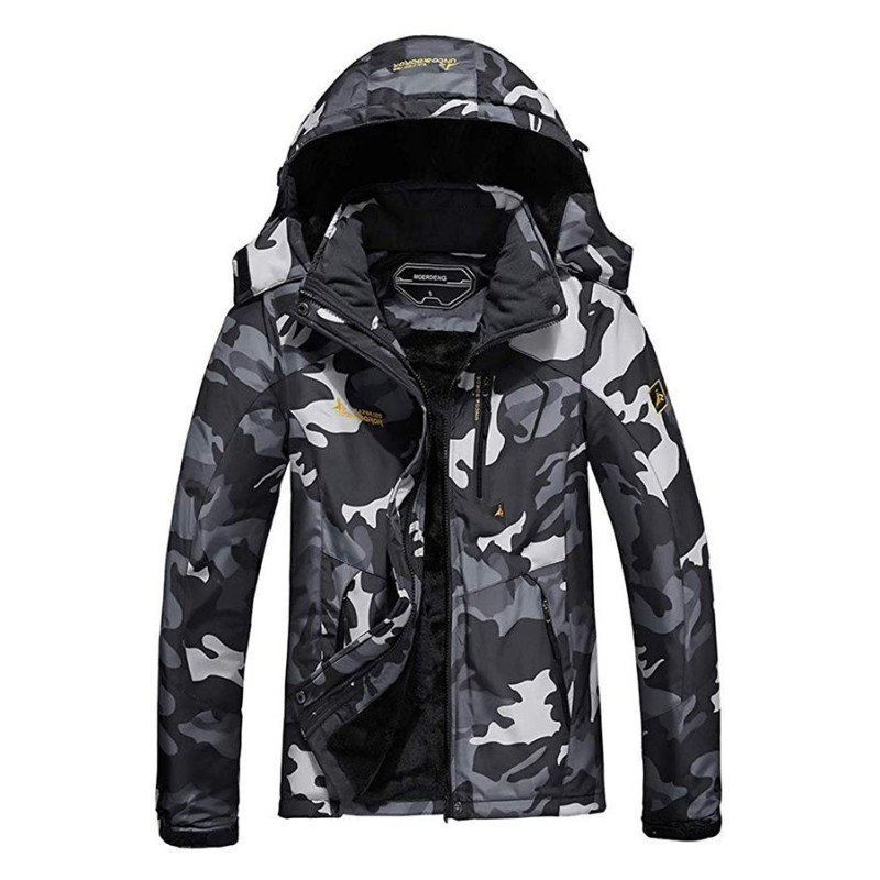 Womens Waterproof Rain Jacket Windproof Black Camo
