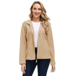 Womens Long Sleeve Full Zip Up Fuzzy Polar Fleece Jacket Coat With Pockets