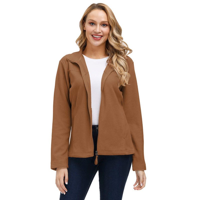 Womens Long Sleeve Full Zip Up Fuzzy Polar Fleece Jacket Coat With Pockets