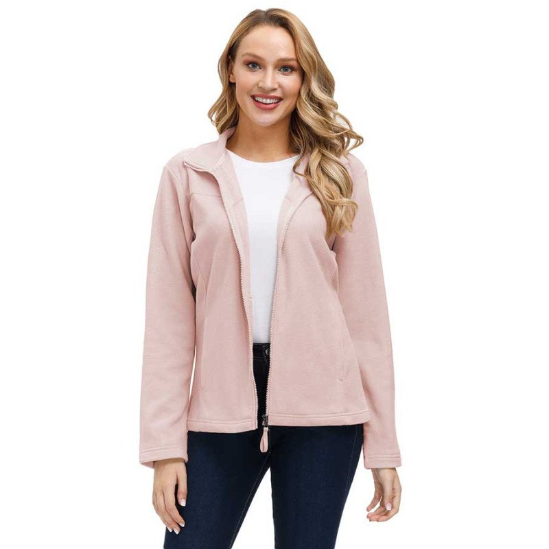 Womens Long Sleeve Full Zip Up Fuzzy Polar Fleece Jacket Coat With Pockets