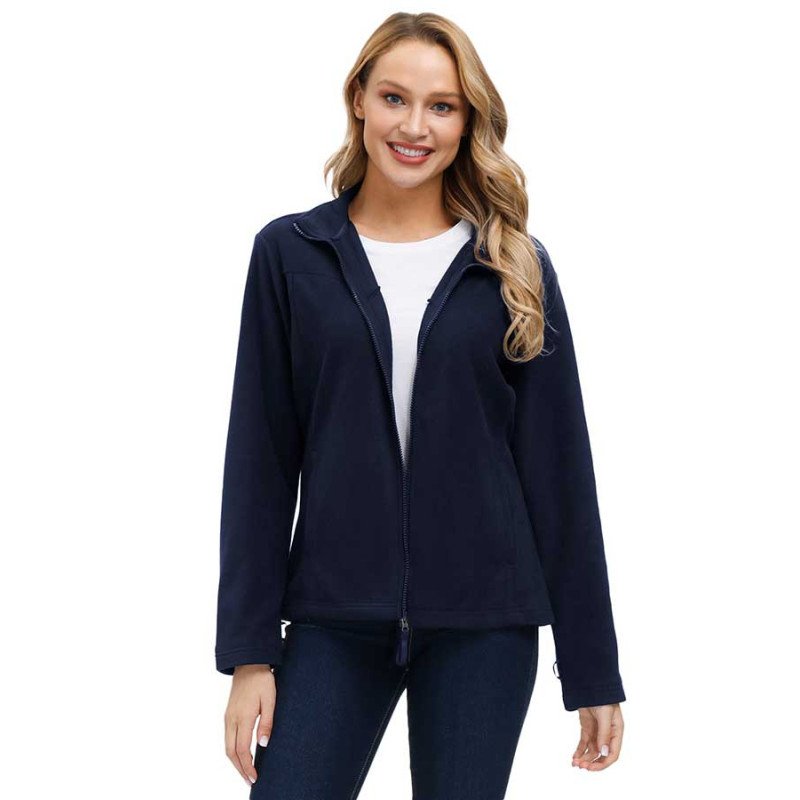 Womens Long Sleeve Full Zip Up Fuzzy Polar Fleece Jacket Coat With Pockets